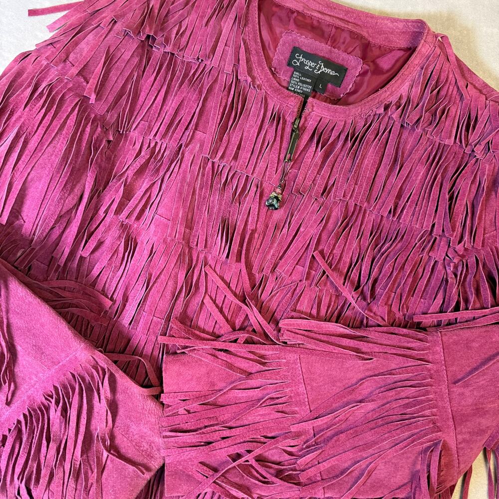 Vtg 90s Prosper & Devine magenta fringe leather jacket - western pink size L